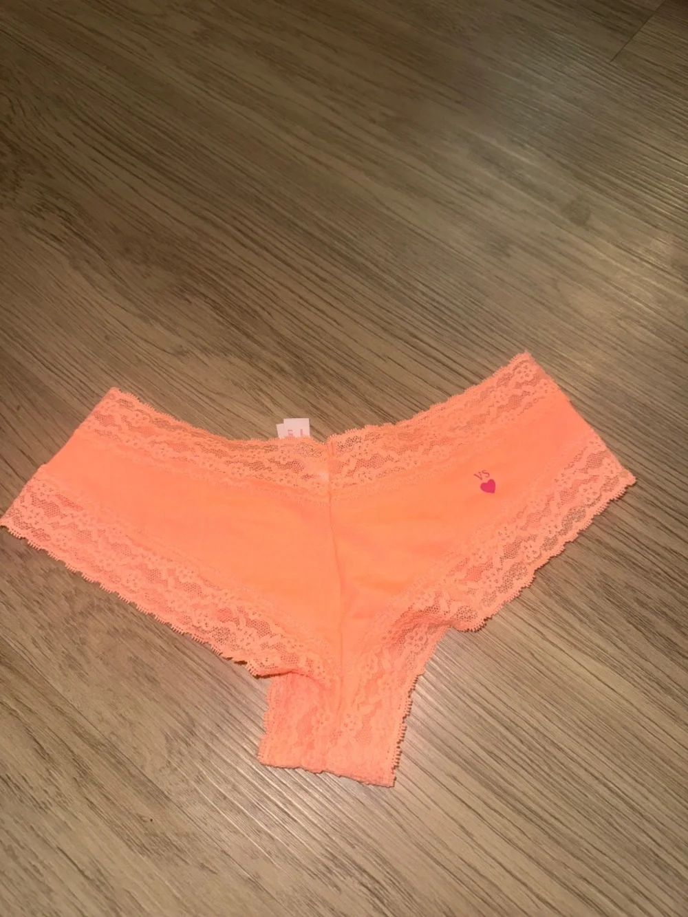 VS Neon Coral Coquette Lace Trim Cheeky Culotte Panties Y2K Barbiecore